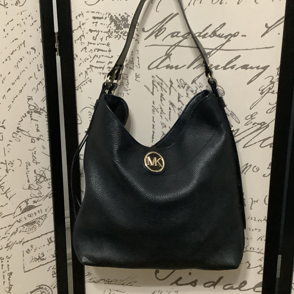 Michael Kors Black Hobo Bag with Gold Logo